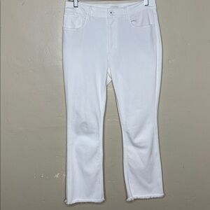 J JILL Denim White Kick Flare Ankle Light Distressing Raw Hem Stretchy Jeans 6
